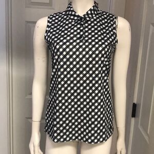 Nike Black and White Sleeveless Gingham Polo Top